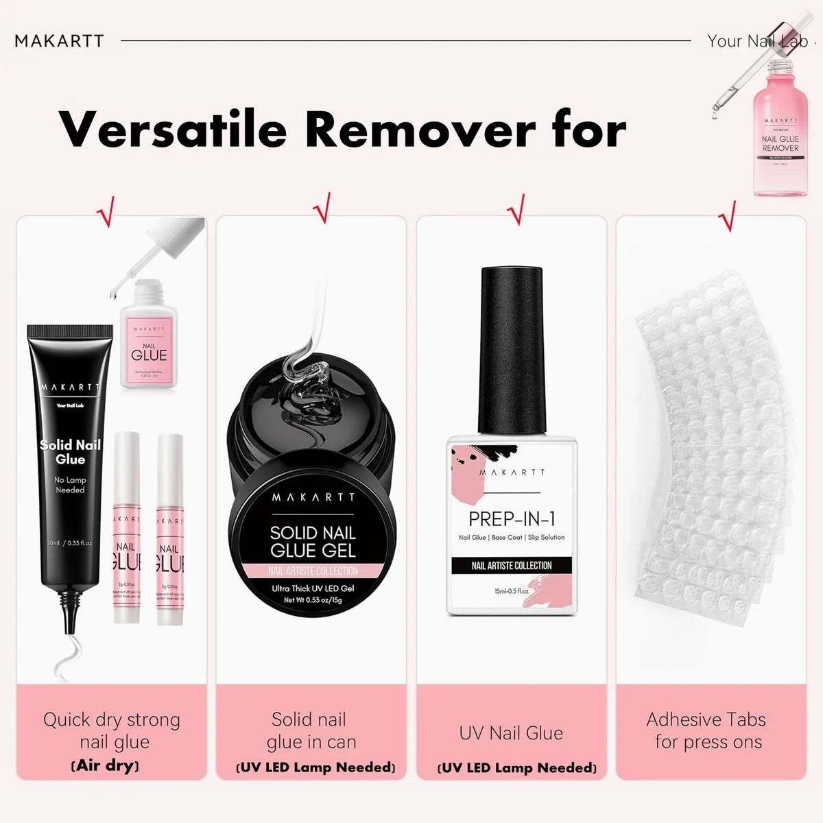 Nail Glue Remover for Press on Nails, 50ML Nail Glue Remover for UV Nail Glue, Non acetone Gentle Glue Off for False Nails Glue 3