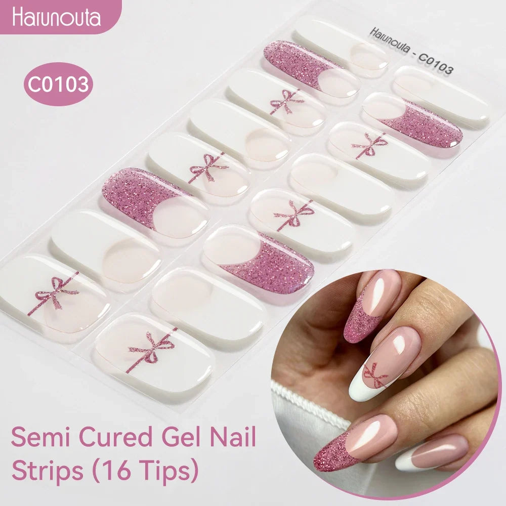 Gradient Auroras Semi Cured Gel Nail Strips Sparkly Shinning DIY Gel Polish Stickers for Nails Works with UV/LED Nail Lamps 47