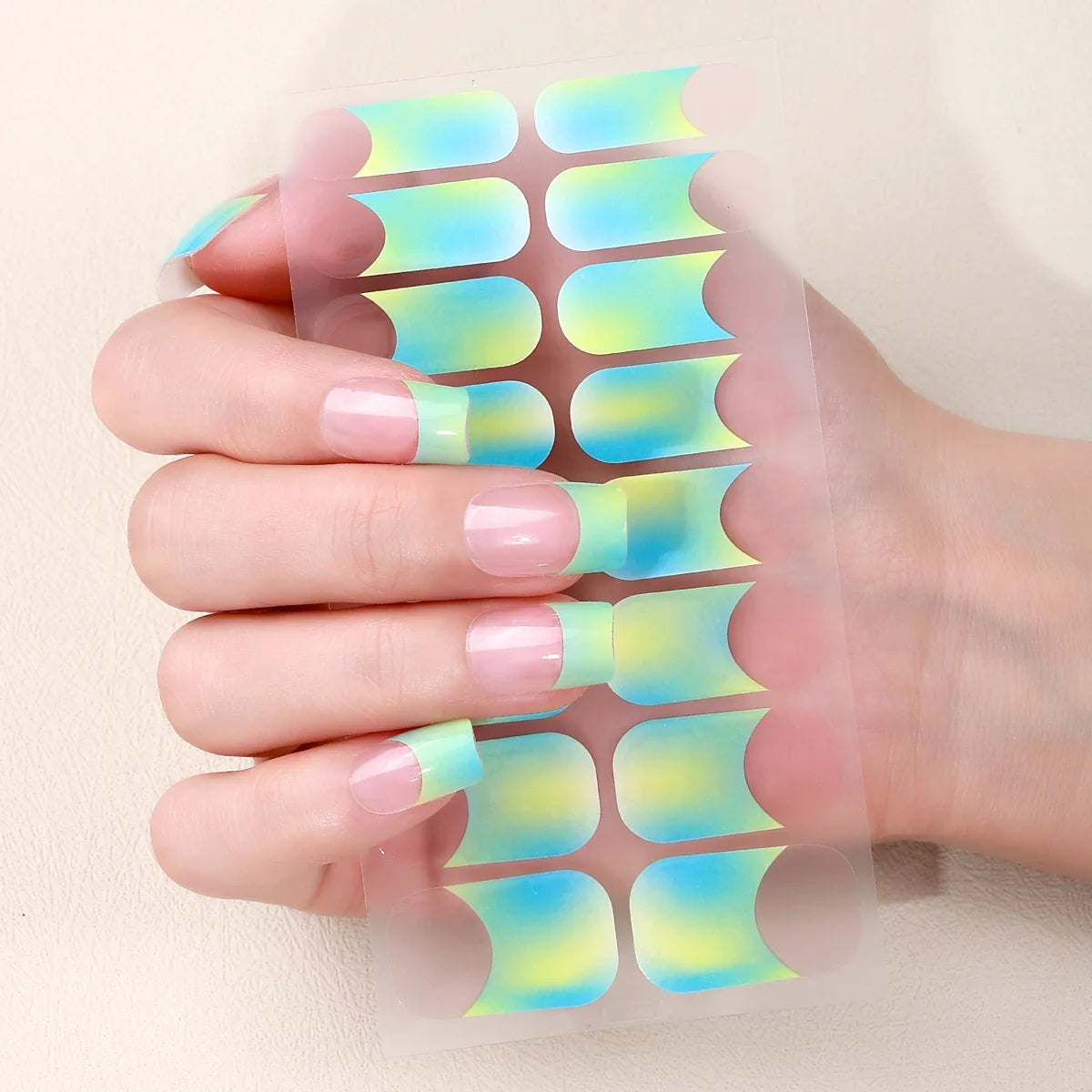16Tips Full Cover French Nail Polish Strips Gradient Glitter Nail Stickers Self Adhesive Manicure Decoration Nail Art Decals 2
