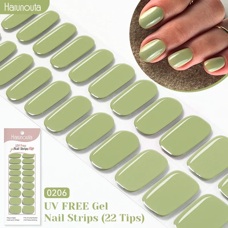 22strips UV Free Nail Gel Strips Loving Heart Gel Polish Nail Sticker Curing-free Adhesive Stickers for Nails Long Lasting Wrap 16