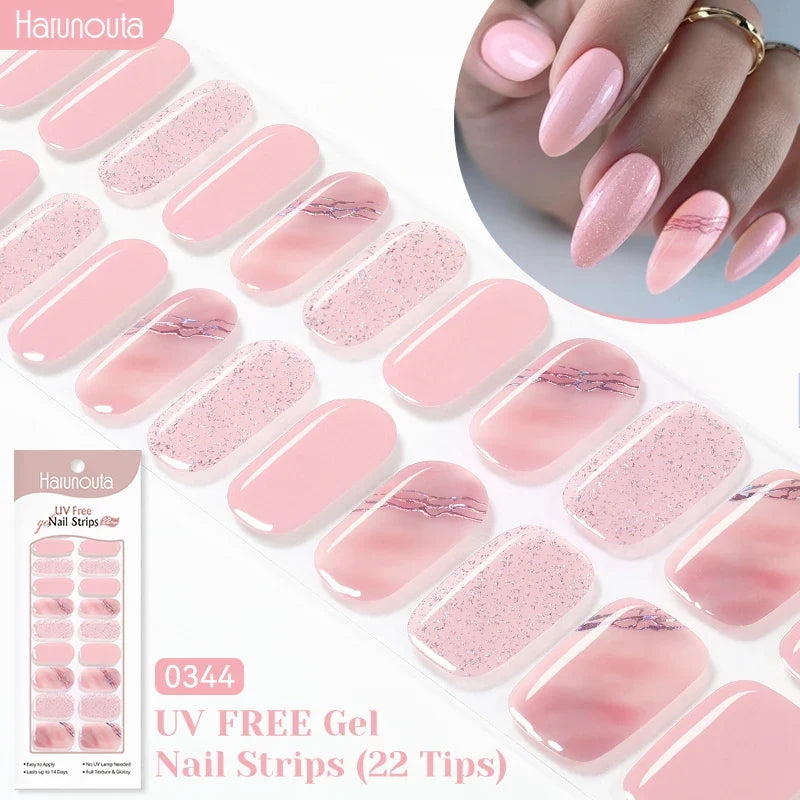 22strips UV Free Nail Gel Strips Loving Heart Gel Polish Nail Sticker Curing-free Adhesive Stickers for Nails Long Lasting Wrap 28