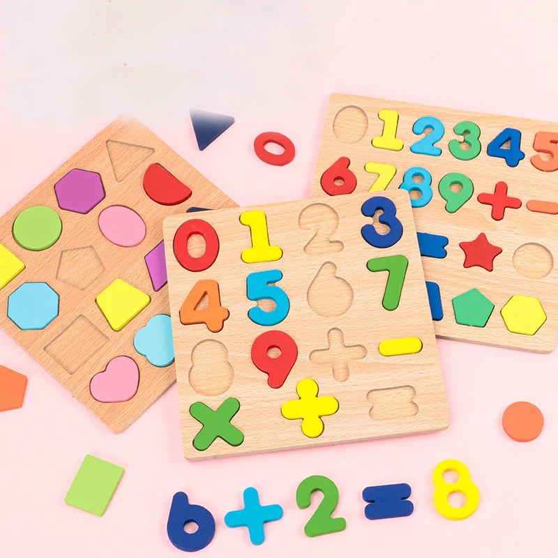 Kids Alphabetic Arithmetic Number Geometric Shapes Wooden Puzzle Montessori Preschool Learning Educational Game Toy for Children 5