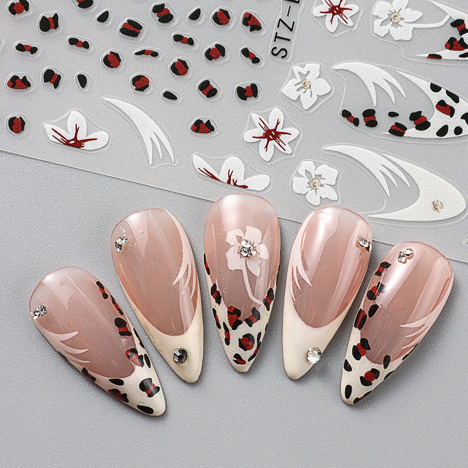 Cheetah French Nails Stickers Flowers Leopard Self-Adhesive Decals Holographic Slider Manicure Art Supplies And Decorations 4