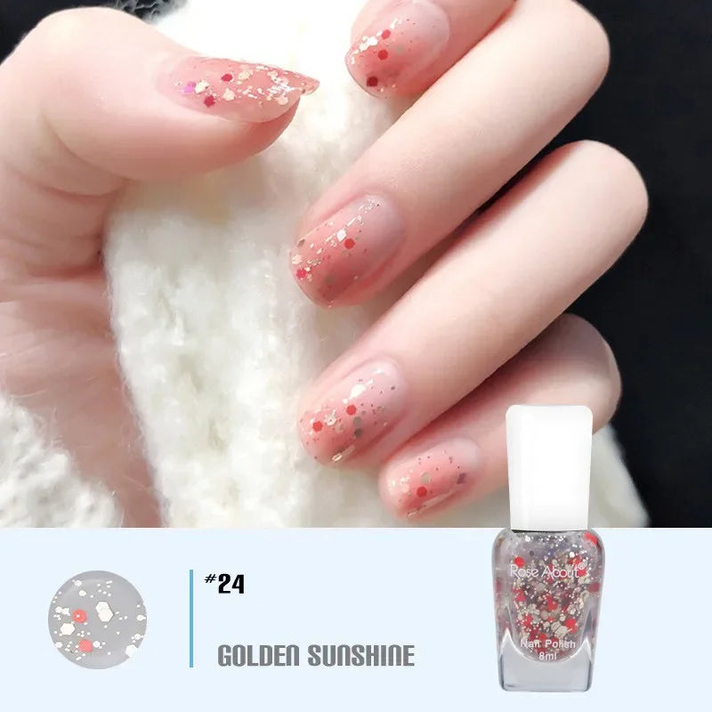 40 Colors No Bake Water-based Nail Polish Glitter Sequins Long-lasting Tearable Healthy Tearable Quick-drying Nude Nail Polish 35