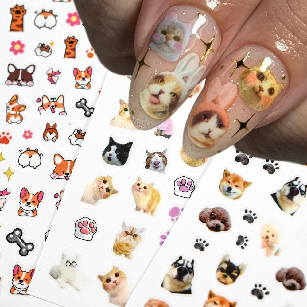 Lovely Cat Nail Decals 3D Animal Cartoon Dog Scrawl Relief Self Adhesive Nail Art Stickers Cute Puppy Kitty Y2K Nails Decoration 1