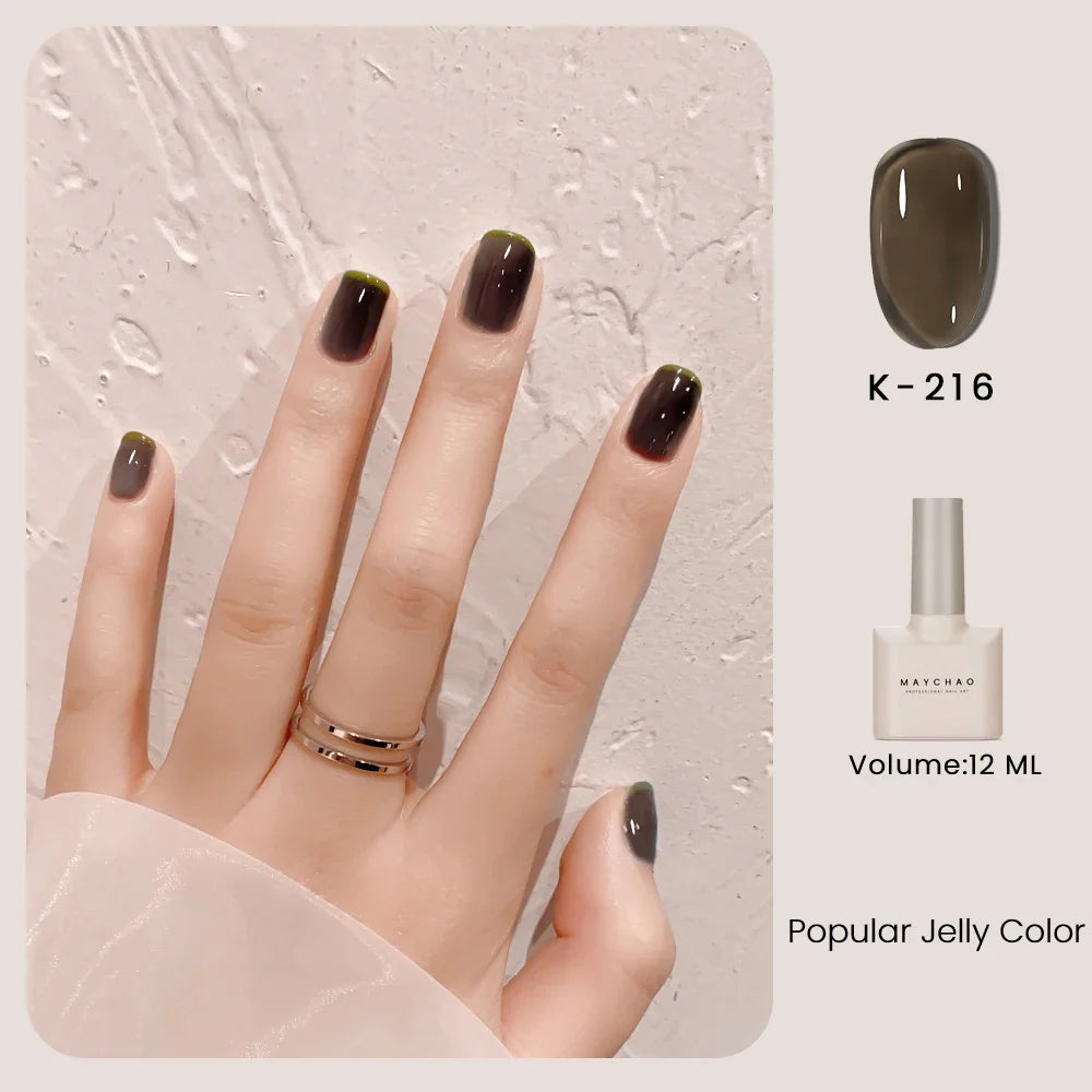 MAYCHAO 12ml Jelly Gel Nail Polish Semi Permanent Top Coat Soak Off UV LED Gel Art Nail Varnish Manicure Long Lasting Nail Gel 18