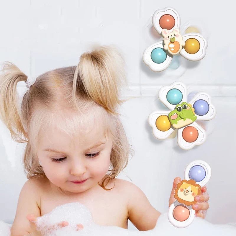 3 in 1 Suction Cups Spinning Top Toy For Baby Game Infant Teether Relief Stress Educational Rotating Rattle Bath Toys For Kids 1