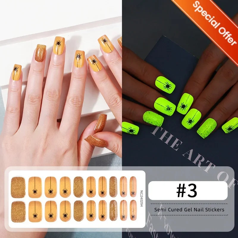 20Tips Gradient French Semi-cured Gel Nail Sticker UV Lamp Needed Full Cover Nail Gel Polish Wraps Manicure Press on Nails Decal 16