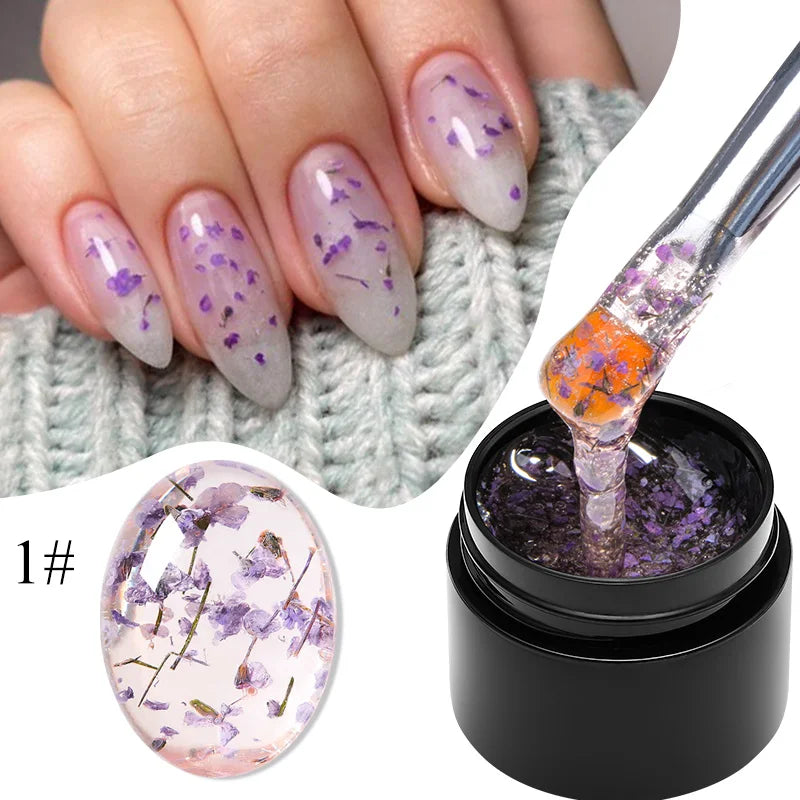 MEET ACROSS 5ml Pink Dried Flower Gel Nail Polish Natural Flower Fairy Nail Art Gel Soak Off UV LED Painting Varnishes For Nails 92