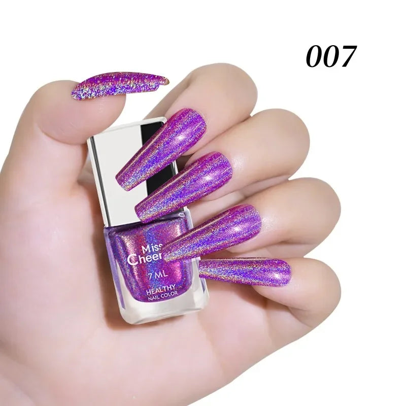 Rainbow Sparkle Holographic Nail Polish 7ml Multichrome Laser Glitter Nail Lacquer Quick-Dry Salon Professional Nail Art Polish 14