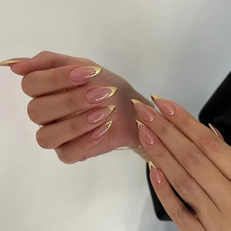 24Pcs Short Oval Head Blush Pink Press on Nails with Simple Designs Almond Nails Wearable Acrylic Full Cover Nail Tips with Glue 9