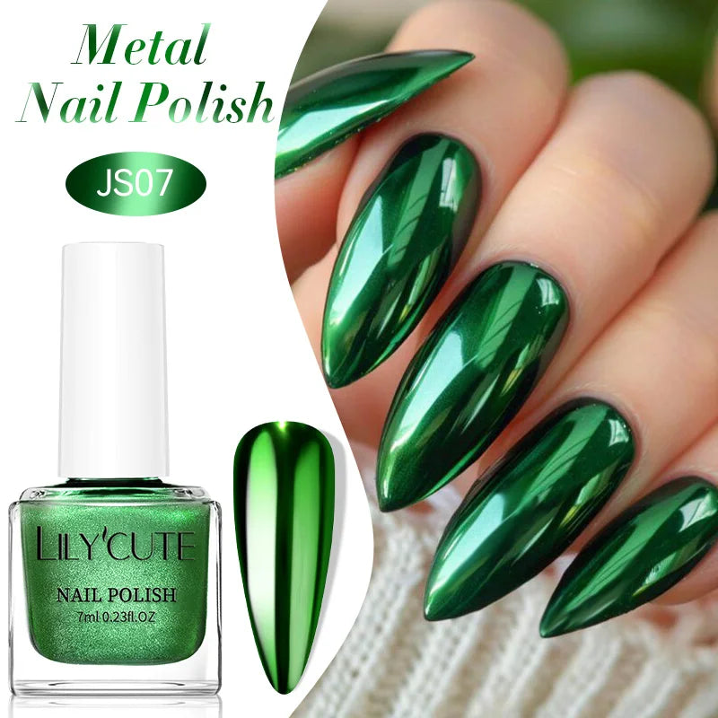 LILYCUTE 7ML Super Bright Silver Metallic Nail Polish No Need Lamp Quick Dry French Style Glass Bottle Manicure Nail Art Varnish 13