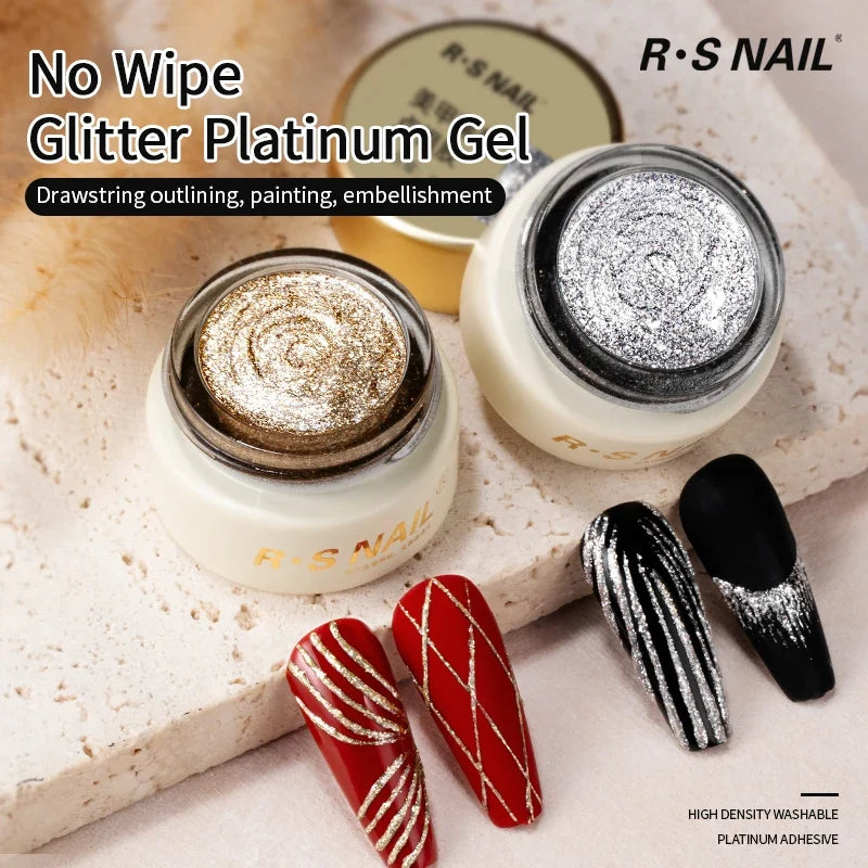 RSNAIL No Wipe Platinum Gel Nail Polish 8g Sparkle Painting Metallic Golden Silvery Liner Gel French Drawing Liner DIY Nail Art 7