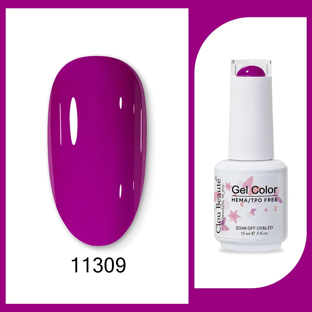 Clou Beaute 15ml Red Black White Green Neon Gel Nail Polish Base Top Coat Velvet Top 400 Colors Semi Permanent Gel Nail Varnish 57