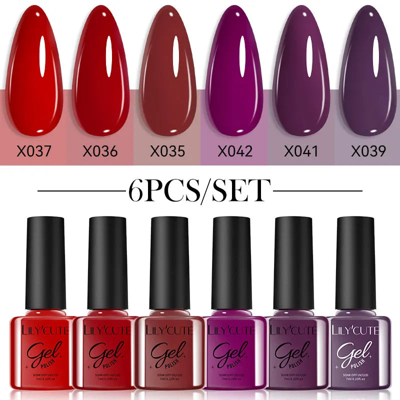 LILYCUTE 6Pcs/set 7ml Coffee Series Gel Nail Polish Kit 125 Colors Manicure Semi Permanent Soak Off UV Nail Art Gel Varnish 17