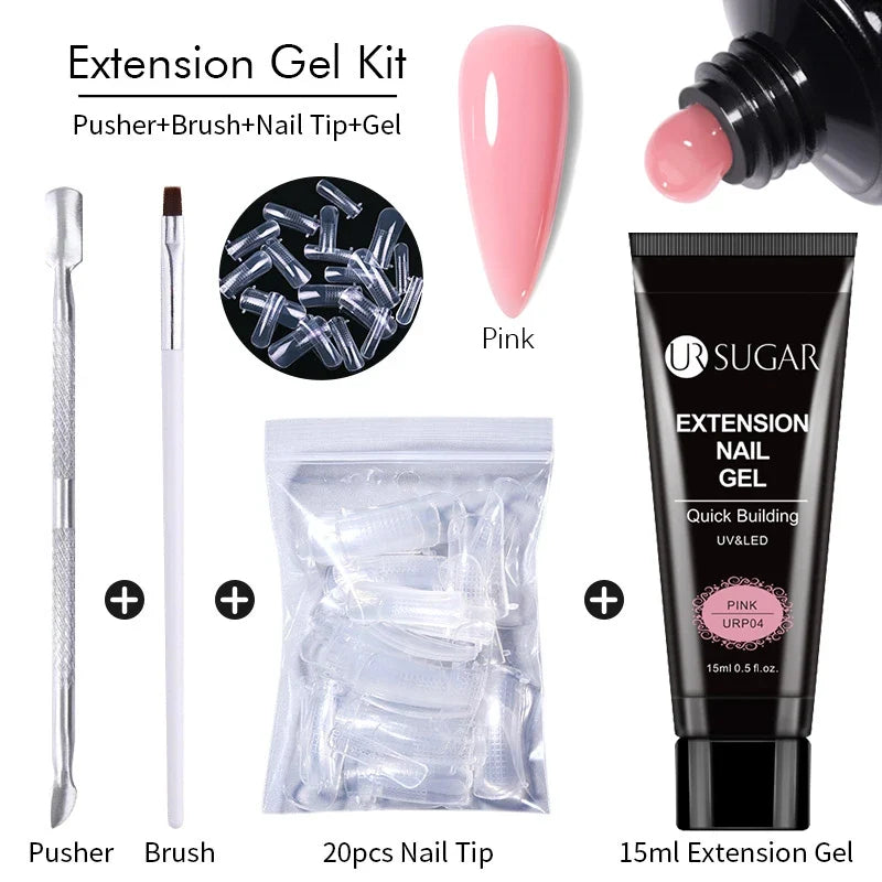 UR SUGAR 15ml Extension Gel Nail Polish Bright Nude White Clear Semi Permanent UV Hard Gel Nails Finger Prolong Gel Varnish Set 23