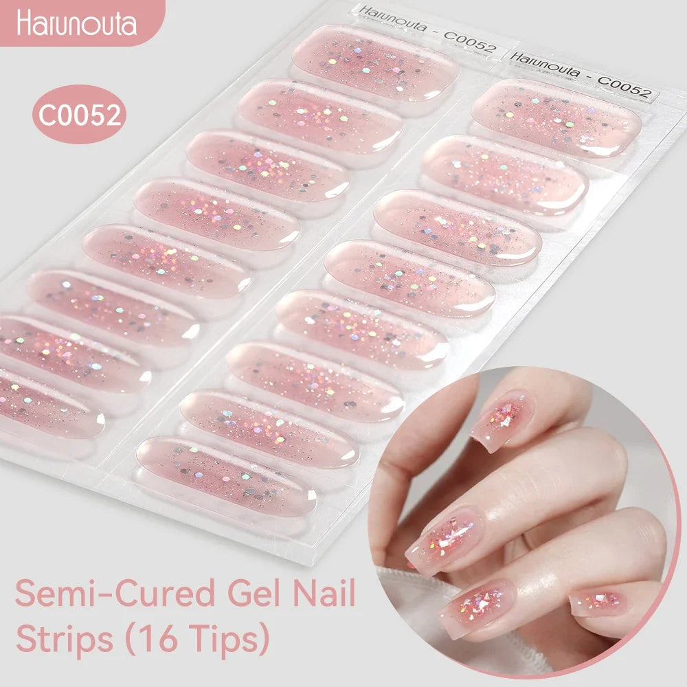 Gradient Auroras Semi Cured Gel Nail Strips Sparkly Shinning DIY Gel Polish Stickers for Nails Works with UV/LED Nail Lamps 30