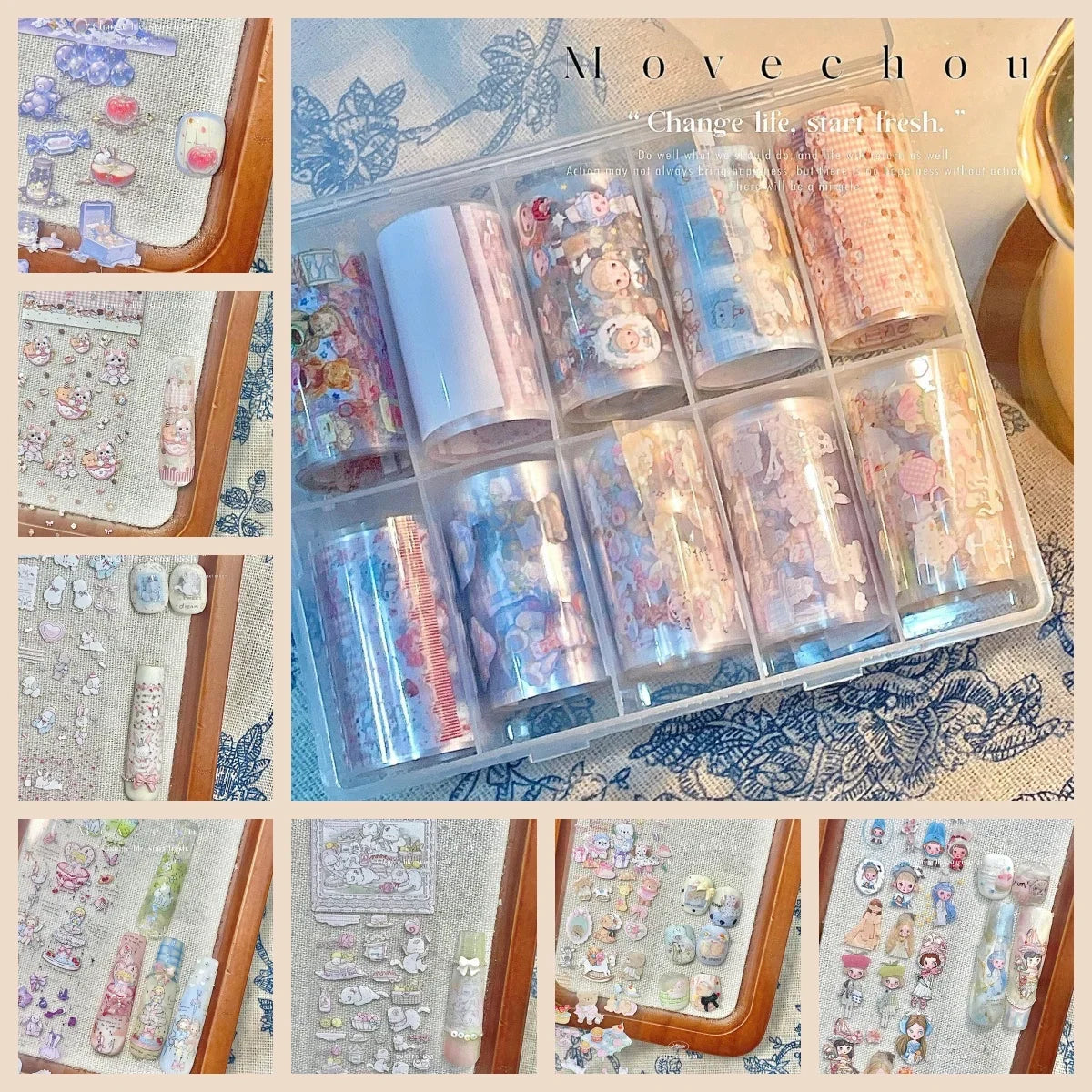 10Rolls Plaid Thousand-Bird Bow  Stars Nail Foils Transfer Paper  Nail Art Stickers  Manicure Set Decal  Nails Decoration 46