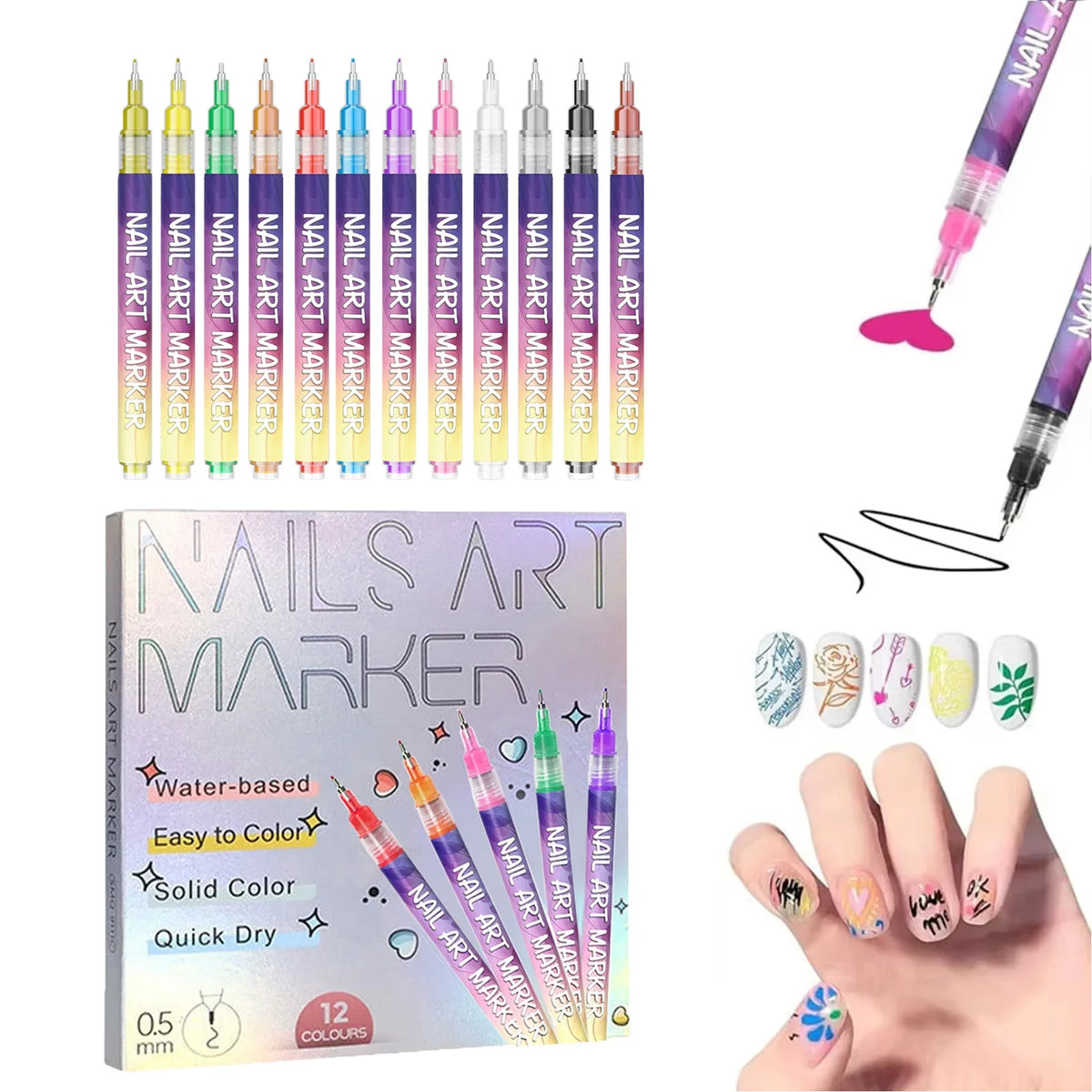 12pcs/Set Nail Art Graffiti Pen DIY Nail Art Painting Pens Abstract Lines Fine Design Multi-Color Drawing Nail Painting Tools 1