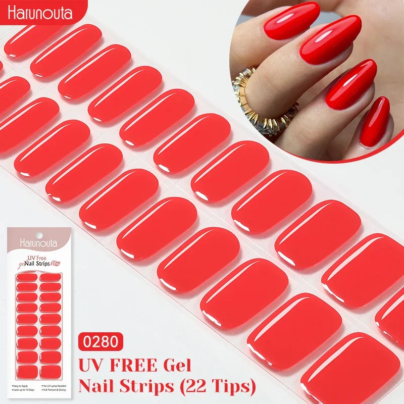 22strips UV Free Nail Gel Strips Loving Heart Gel Polish Nail Sticker Curing-free Adhesive Stickers for Nails Long Lasting Wrap 22