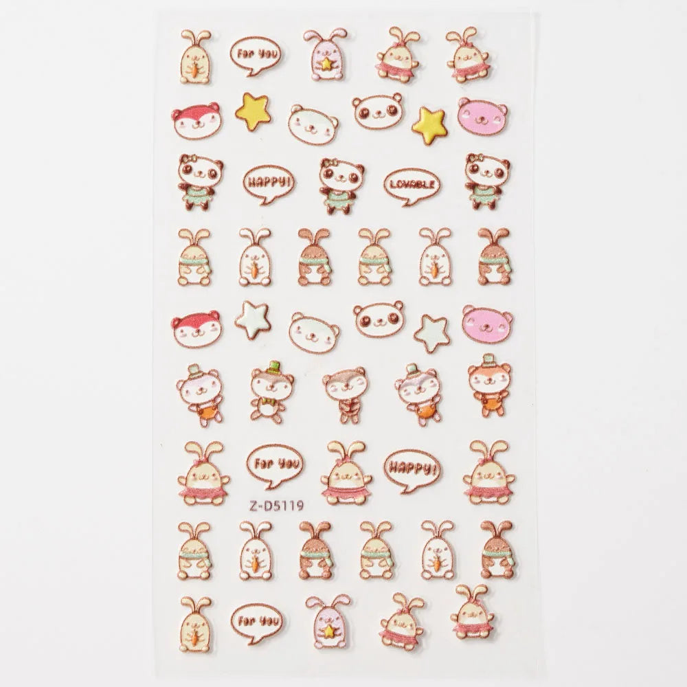 Lovely Cat Nail Decals 3D Animal Cartoon Dog Scrawl Relief Self Adhesive Nail Art Stickers Cute Puppy Kitty Y2K Nails Decoration 12
