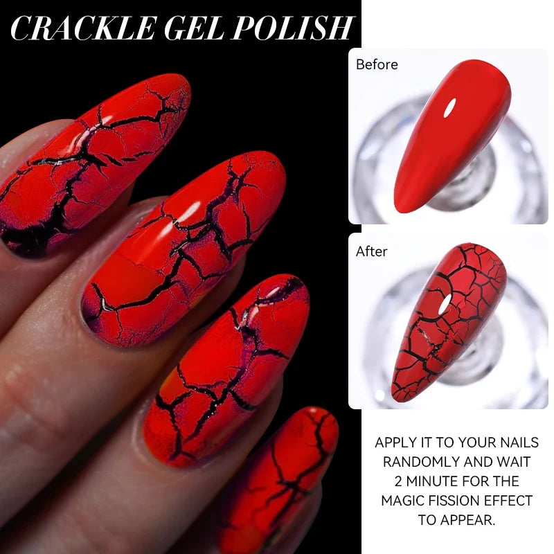 LILYCUTE 7ml Neon Crackle Gel Nail Polish Summer Fluorescent Quick Drying Semi Permanent UV Gel Nail Art Varnish DIY Manicure 5
