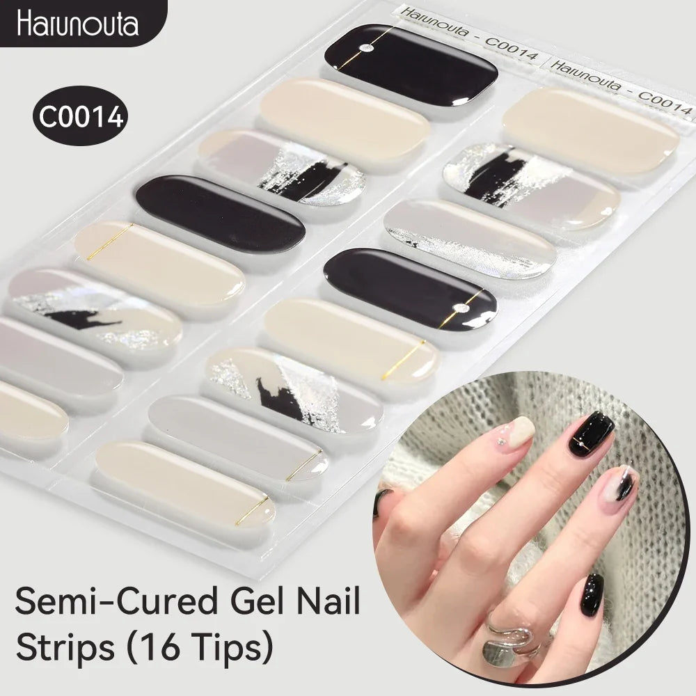 Gradient Auroras Semi Cured Gel Nail Strips Sparkly Shinning DIY Gel Polish Stickers for Nails Works with UV/LED Nail Lamps 73