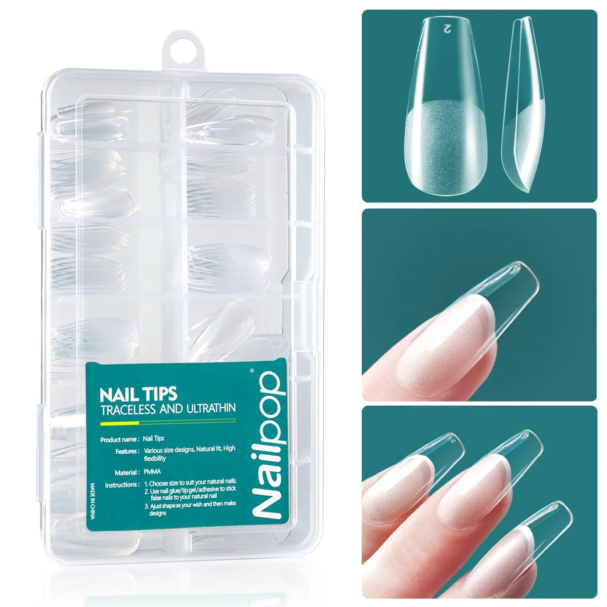 Nailpop 120pcs/box Gel X Nail Tips Medium Short Shape Almond/Square/Soft Gel Nail Tips False Nails Soak Off Easy Nail Extensions 1