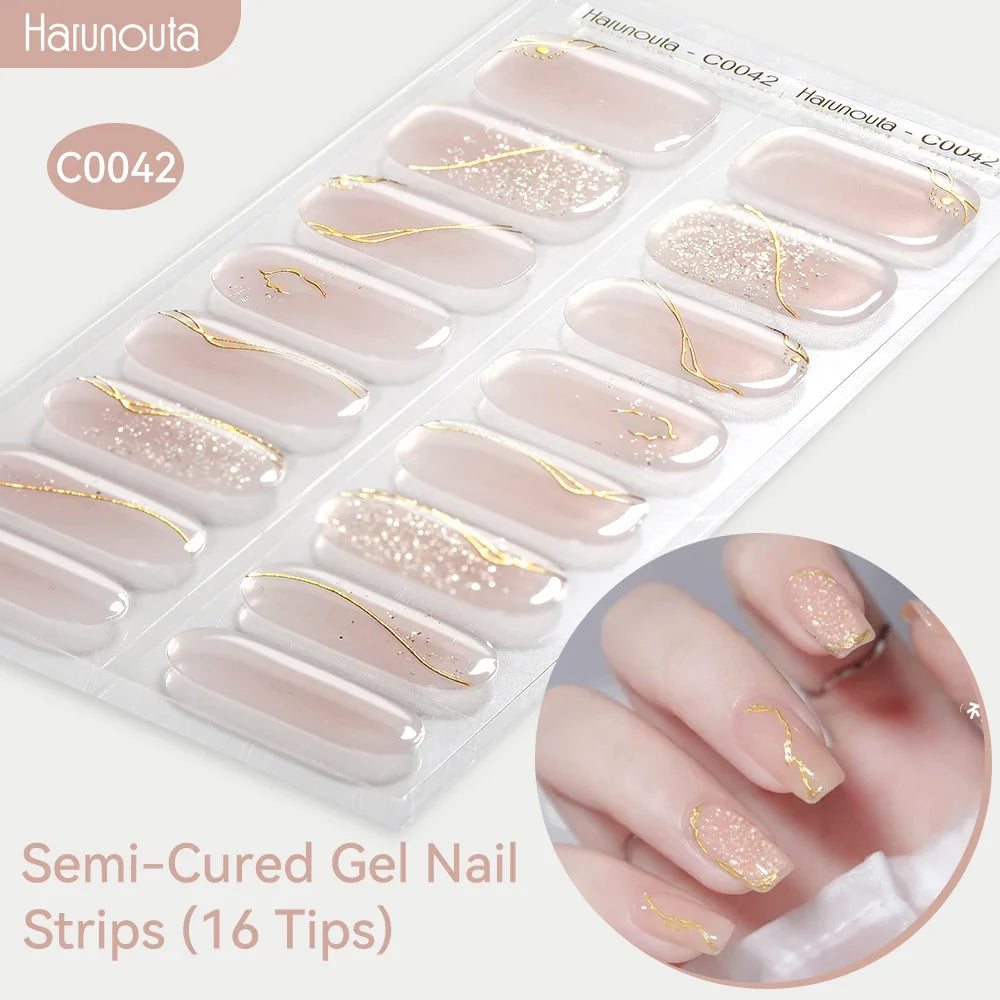 Gradient Auroras Semi Cured Gel Nail Strips Sparkly Shinning DIY Gel Polish Stickers for Nails Works with UV/LED Nail Lamps 26