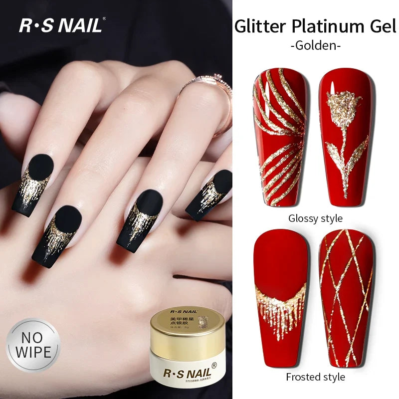 RSNAIL No Wipe Platinum Gel Nail Polish 8g Sparkle Painting Metallic Golden Silvery Liner Gel French Drawing Liner DIY Nail Art 8