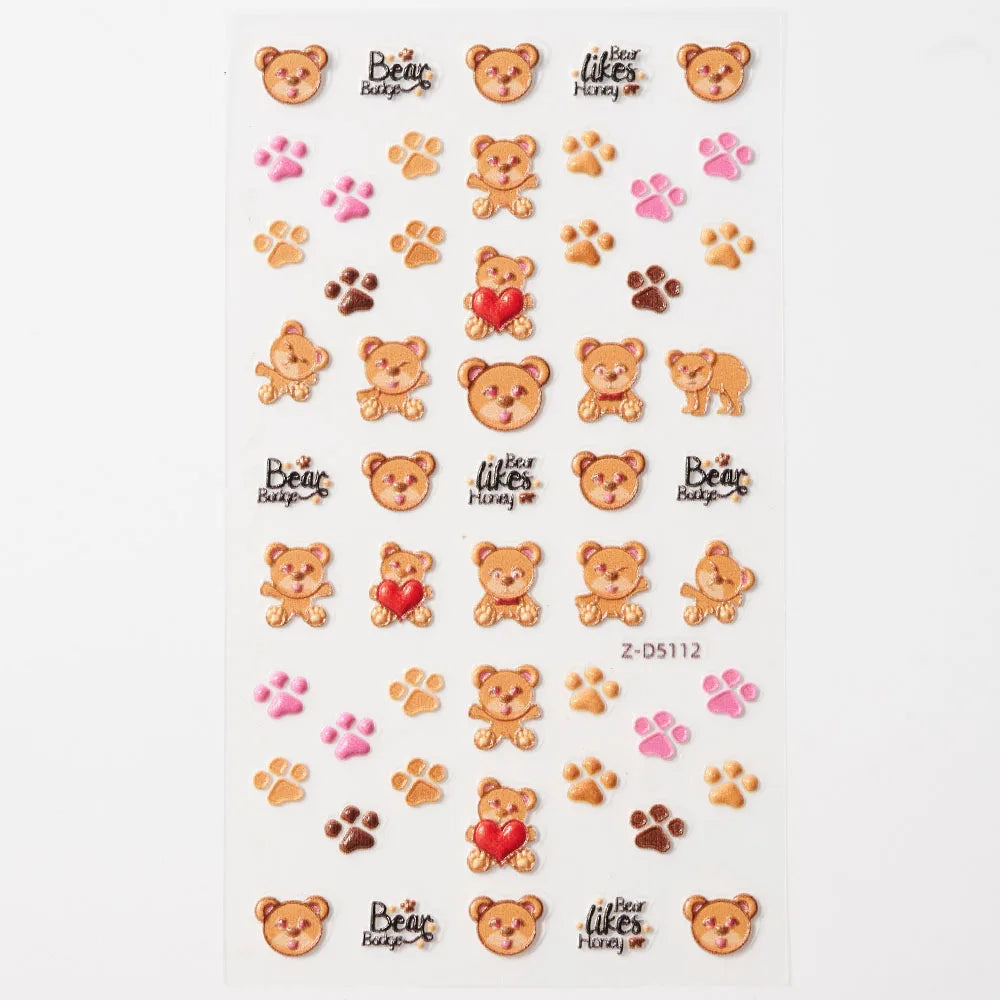 Lovely Cat Nail Decals 3D Animal Cartoon Dog Scrawl Relief Self Adhesive Nail Art Stickers Cute Puppy Kitty Y2K Nails Decoration 19