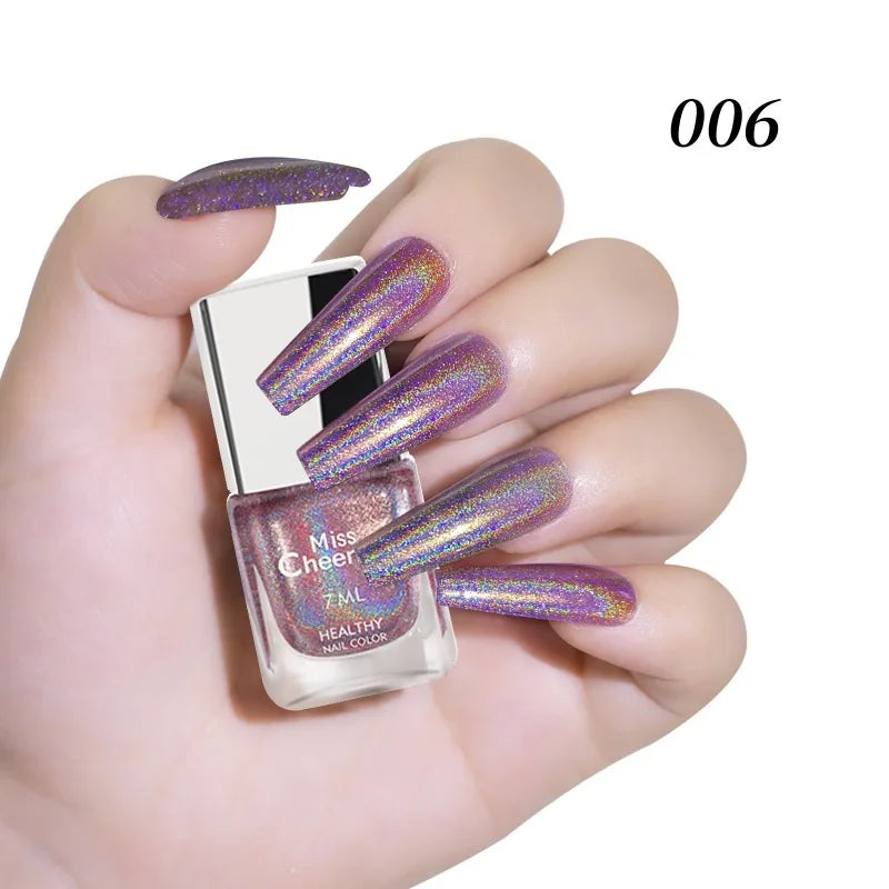 Rainbow Sparkle Holographic Nail Polish 7ml Multichrome Laser Glitter Nail Lacquer Quick-Dry Salon Professional Nail Art Polish 7