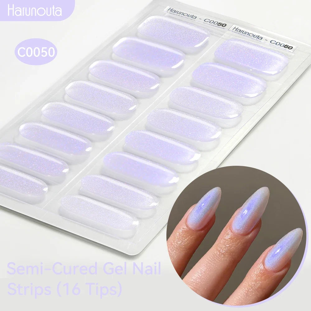 Gradient Auroras Semi Cured Gel Nail Strips Sparkly Shinning DIY Gel Polish Stickers for Nails Works with UV/LED Nail Lamps 74