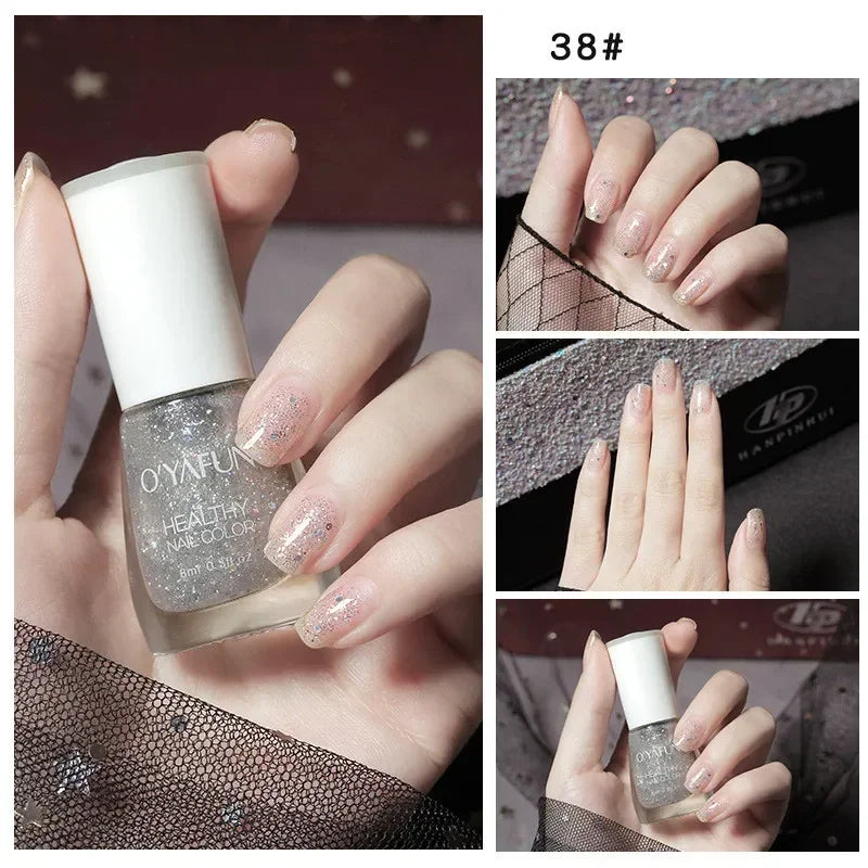 8ml Matte Waterproof No-bake Nail Polish Nail Art Tearable Quick Dry Normal Without Lamp Nail Polish Glitter Sequins UV Varnish 31