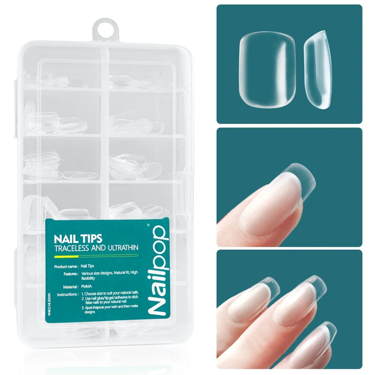Nailpop 120pcs/box Gel X Nail Tips Medium Short Shape Almond/Square/Soft Gel Nail Tips False Nails Soak Off Easy Nail Extensions 19