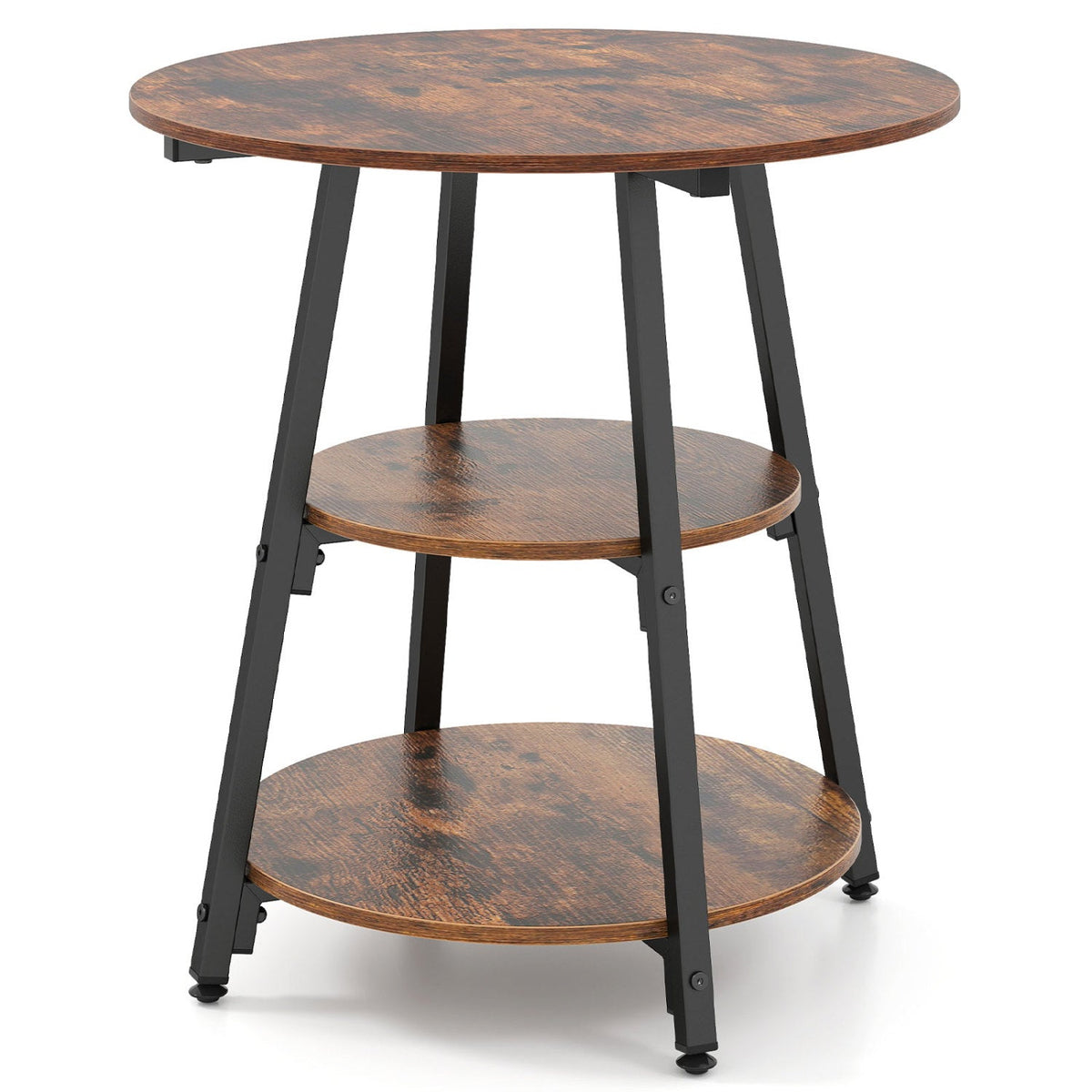 Industrial Side Table with 3-Tier Shelves and Metal Frame 4