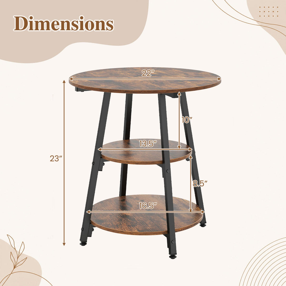 Industrial Side Table with 3-Tier Shelves and Metal Frame 5