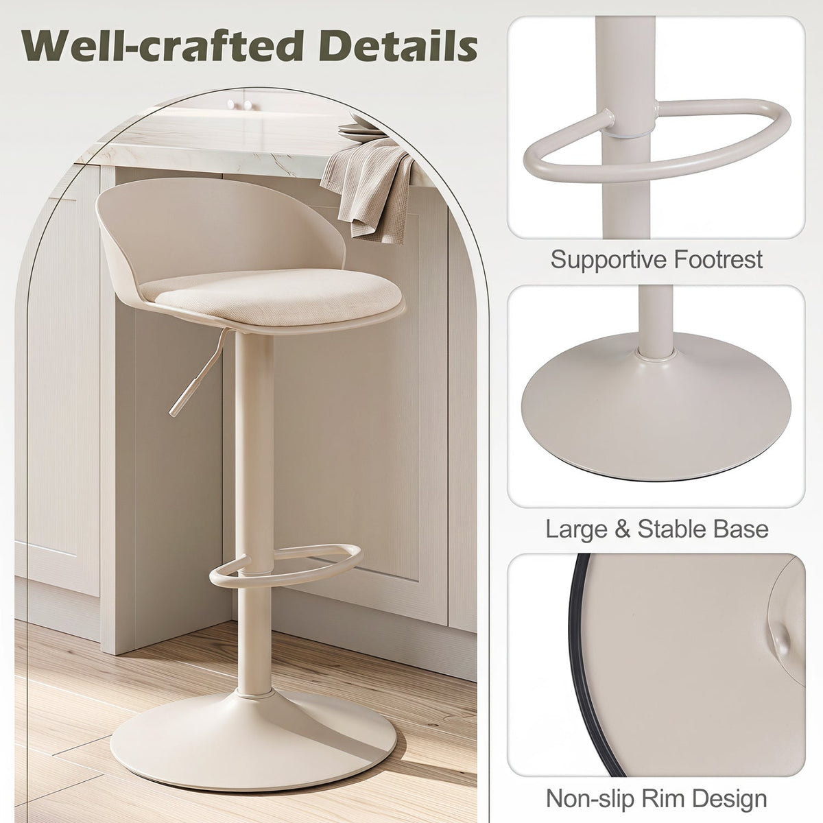 Adjustable Swivel Bar Stools Set of 2 with Back & Footrest 8