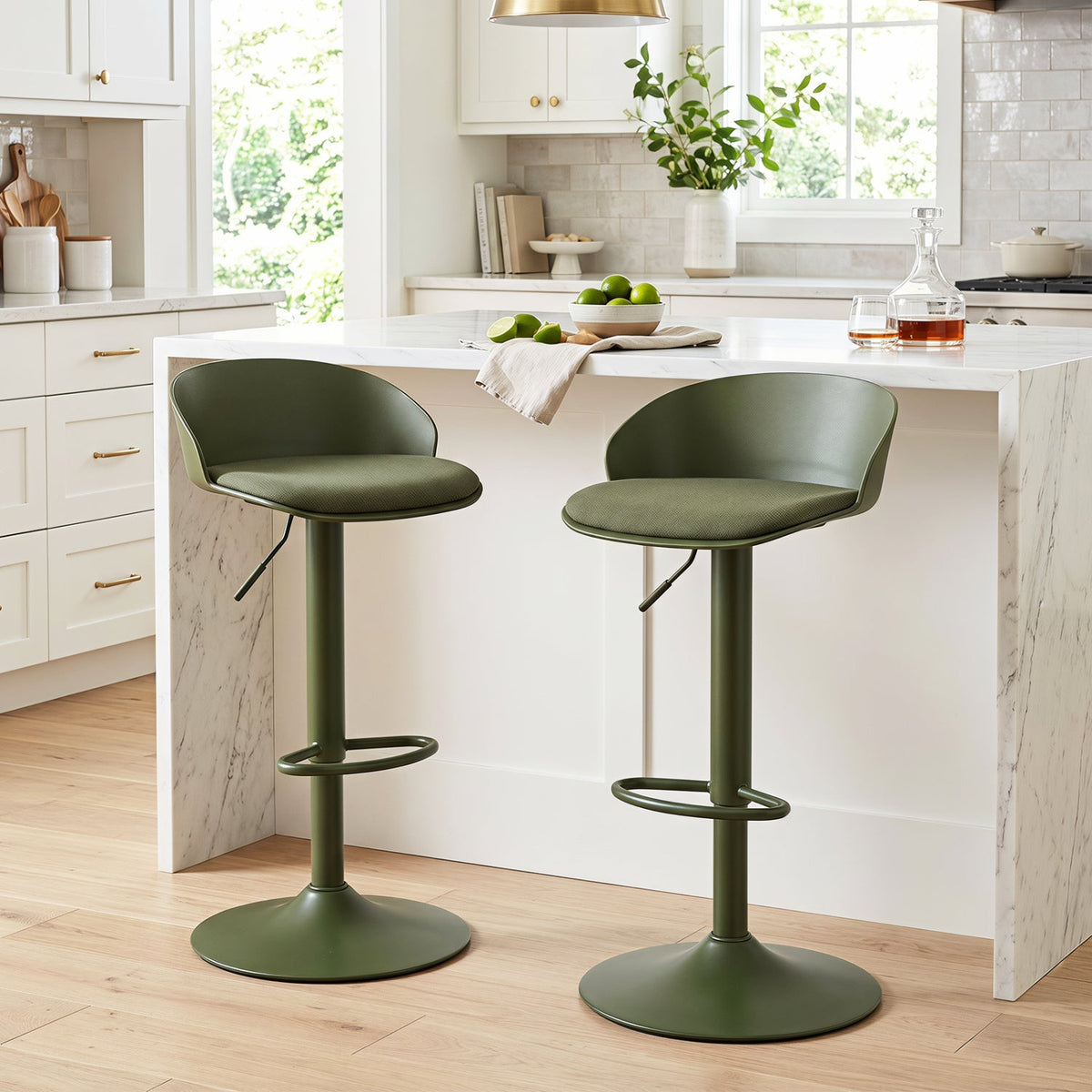 Adjustable Swivel Bar Stools Set of 2 with Back & Footrest 9