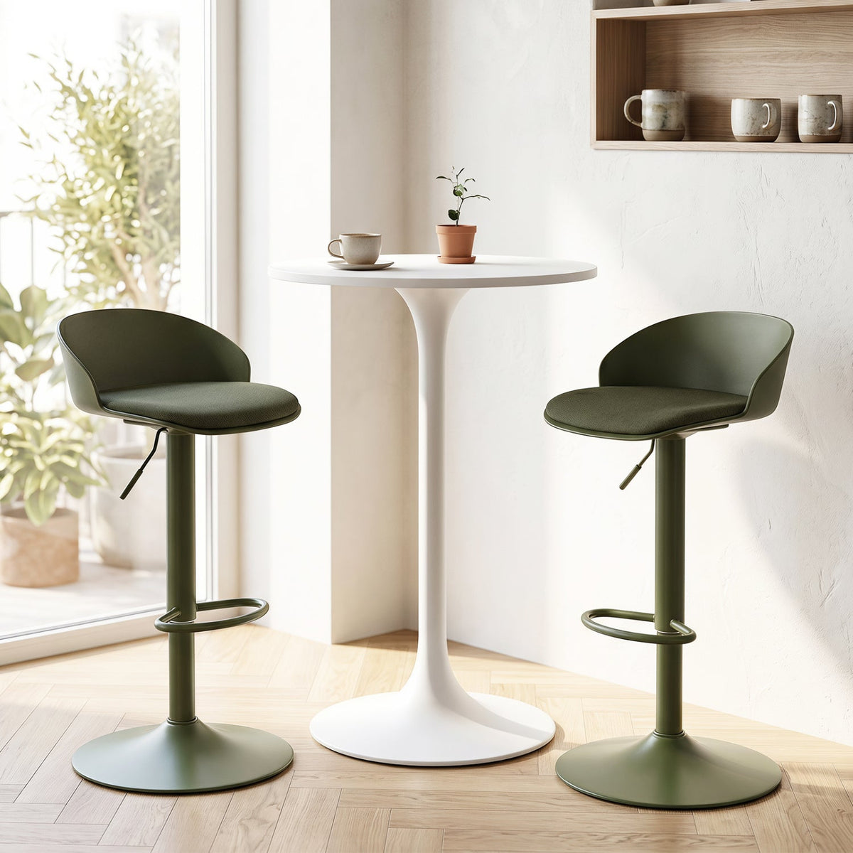 Adjustable Swivel Bar Stools Set of 2 with Back & Footrest 10