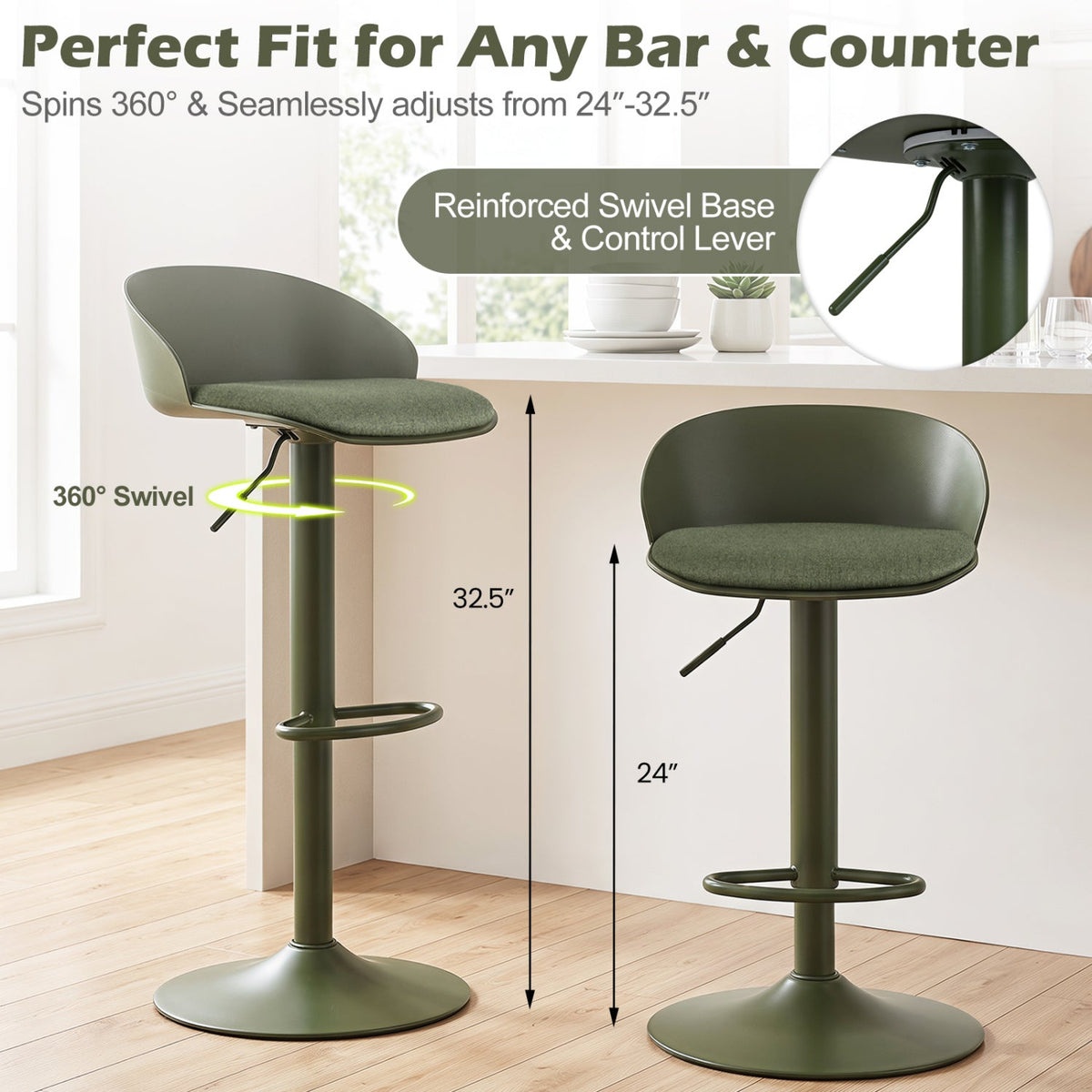 Adjustable Swivel Bar Stools Set of 2 with Back & Footrest 13