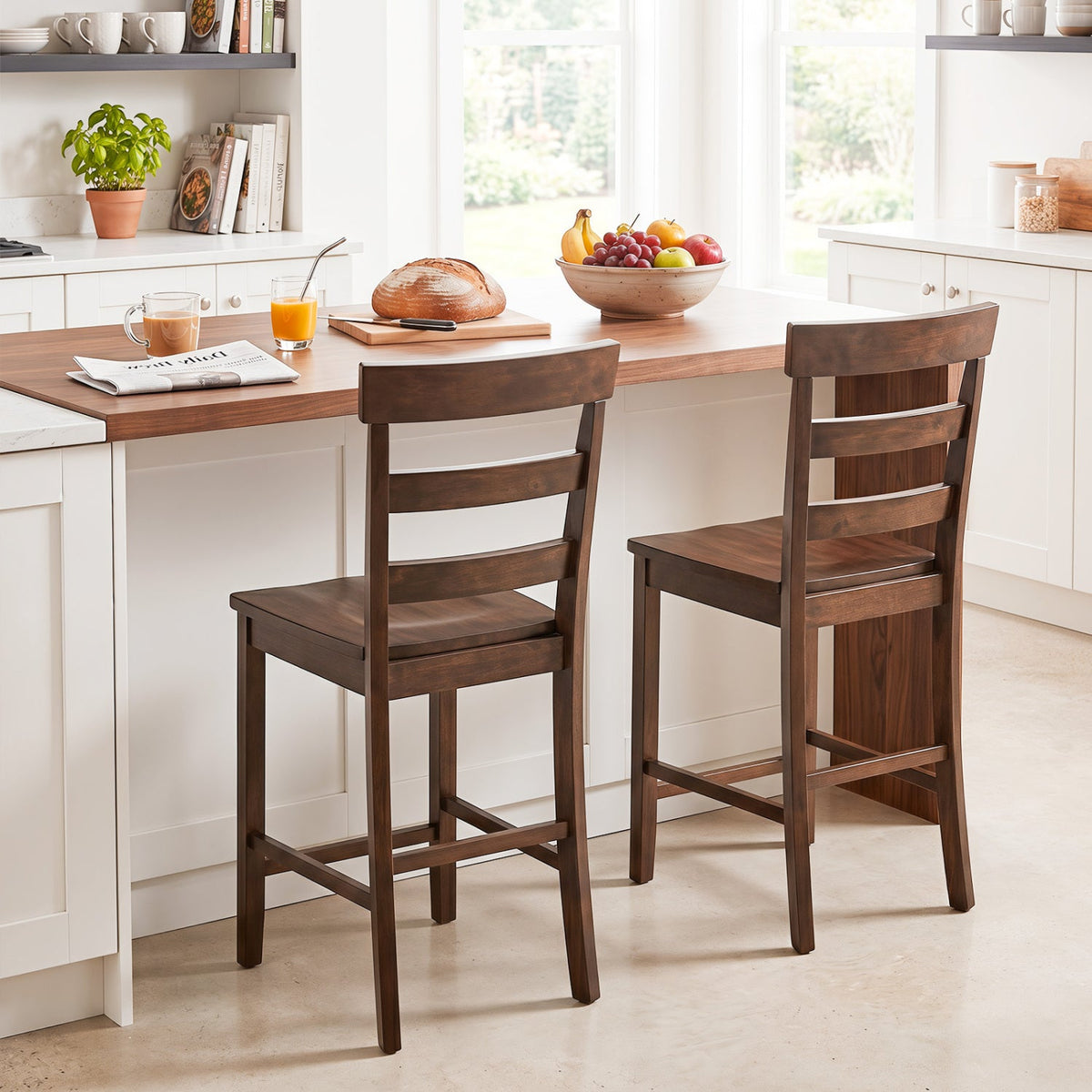 Counter Height Bar Stools Set of 2 - Rubber Wood Frame 1