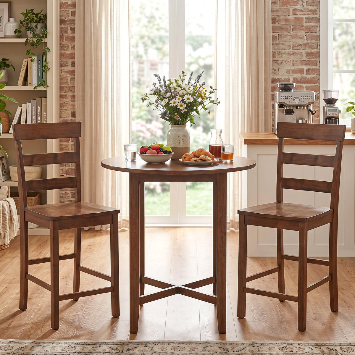 Counter Height Bar Stools Set of 2 - Rubber Wood Frame 2