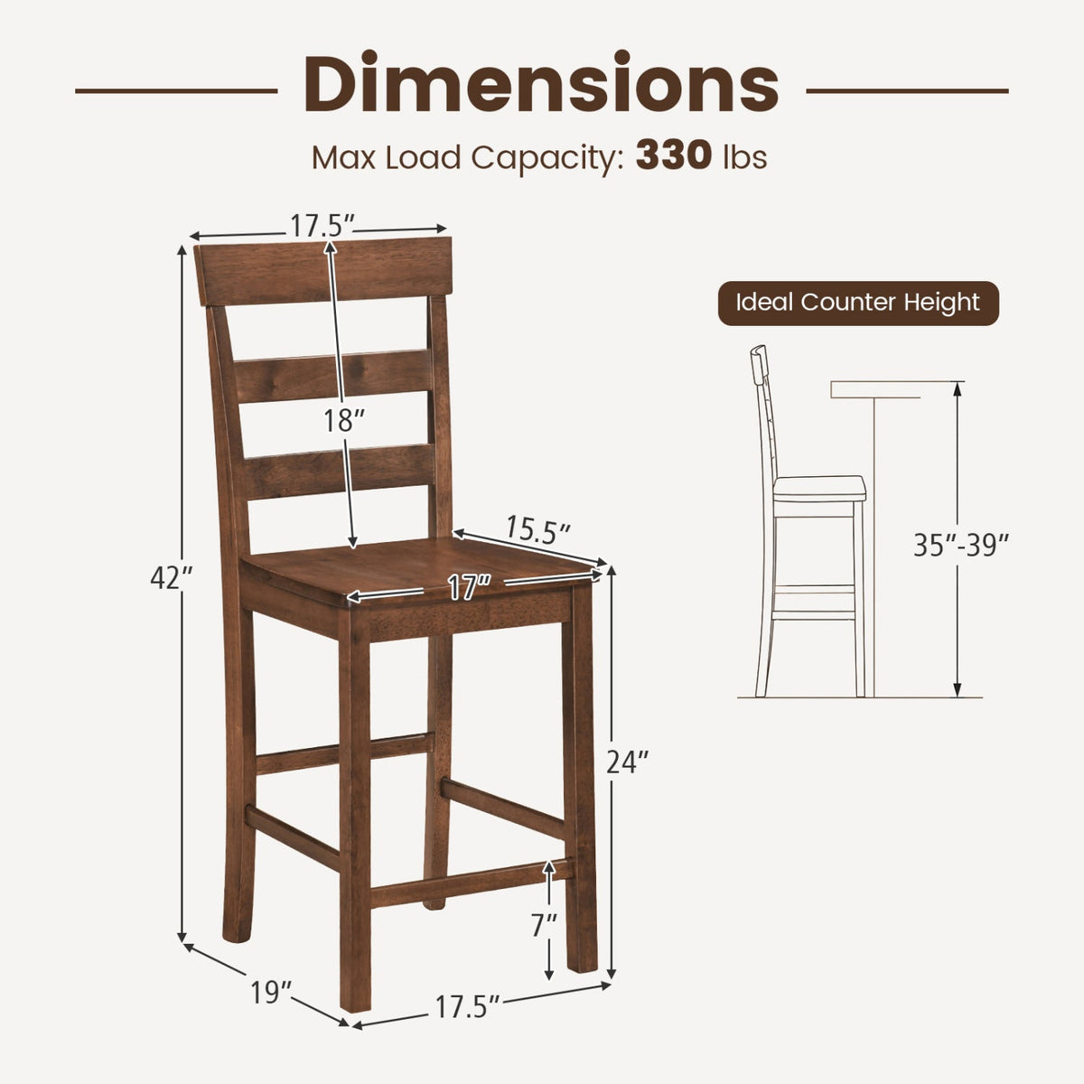 Counter Height Bar Stools Set of 2 - Rubber Wood Frame 4
