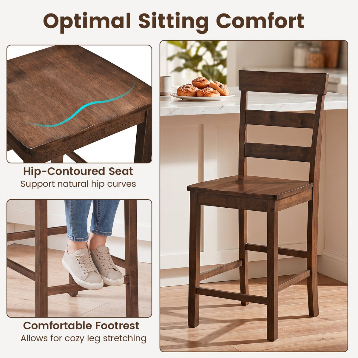 Counter Height Bar Stools Set of 2 - Rubber Wood Frame 6