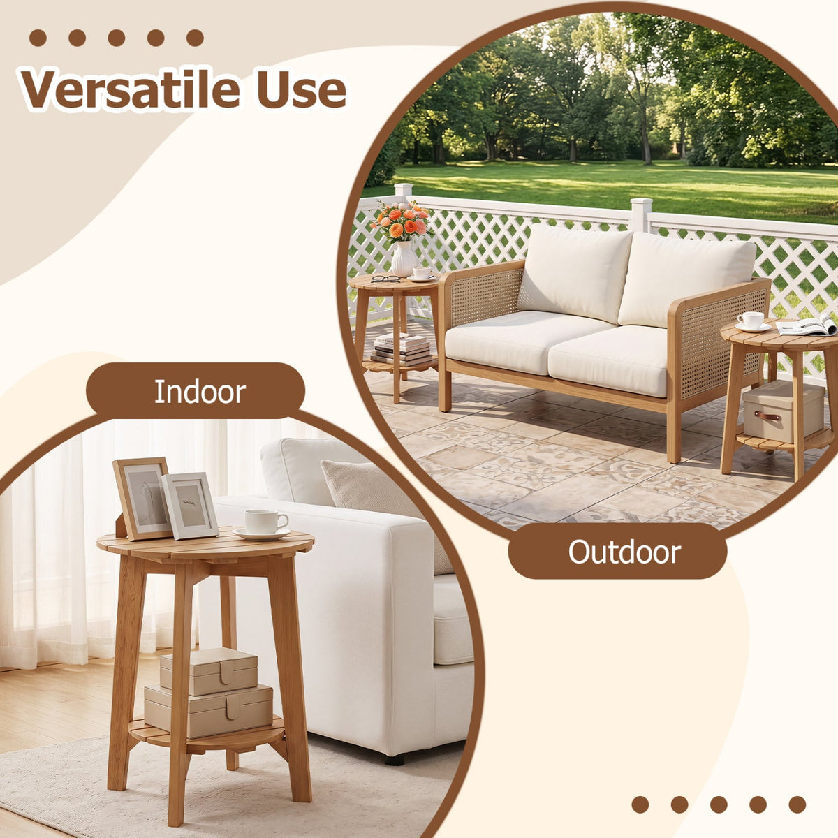 Eucalyptus Wood Side Table Set of 2 with Storage Shelf 7