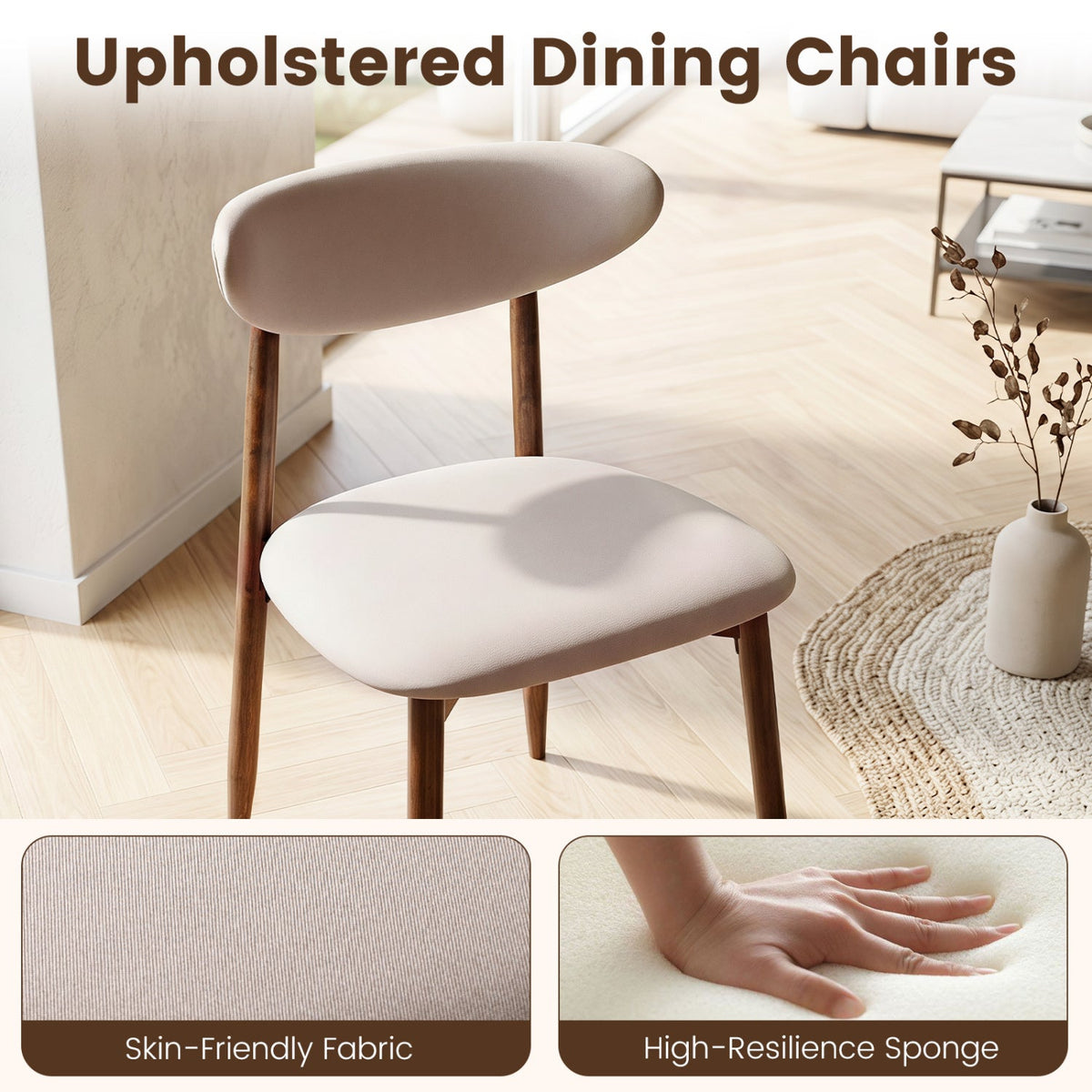Upholstered Dining Chairs with Curved Back, Set of 2 5