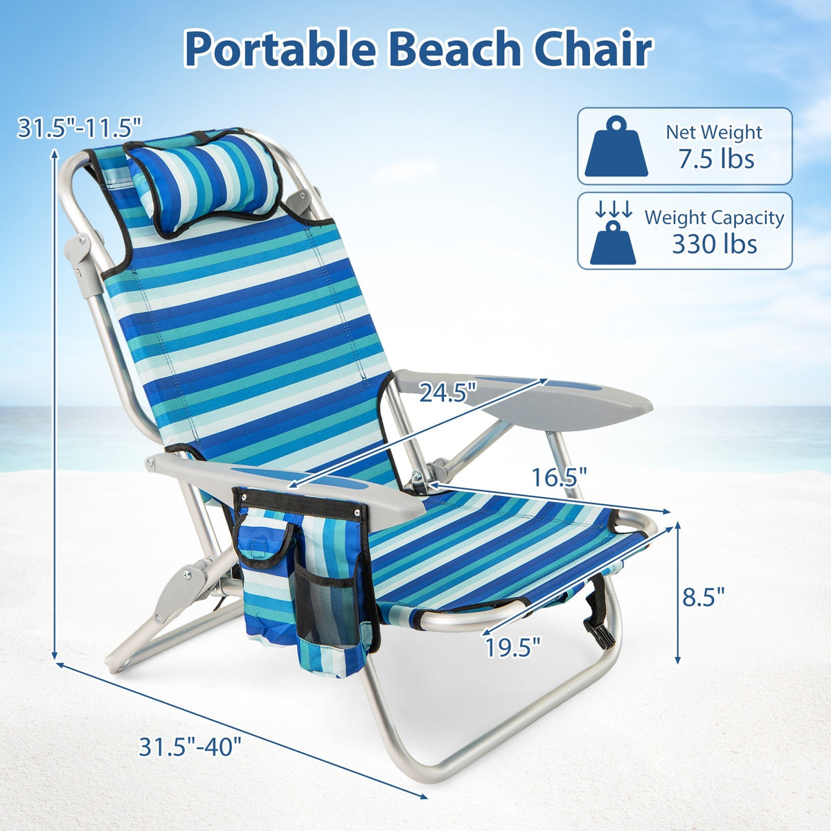 Folding Beach Chair with 4-Position Adjustable Backrest 11