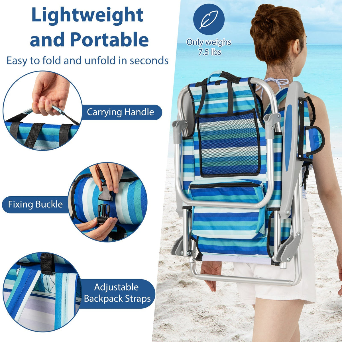 Folding Beach Chair with 4-Position Adjustable Backrest 13