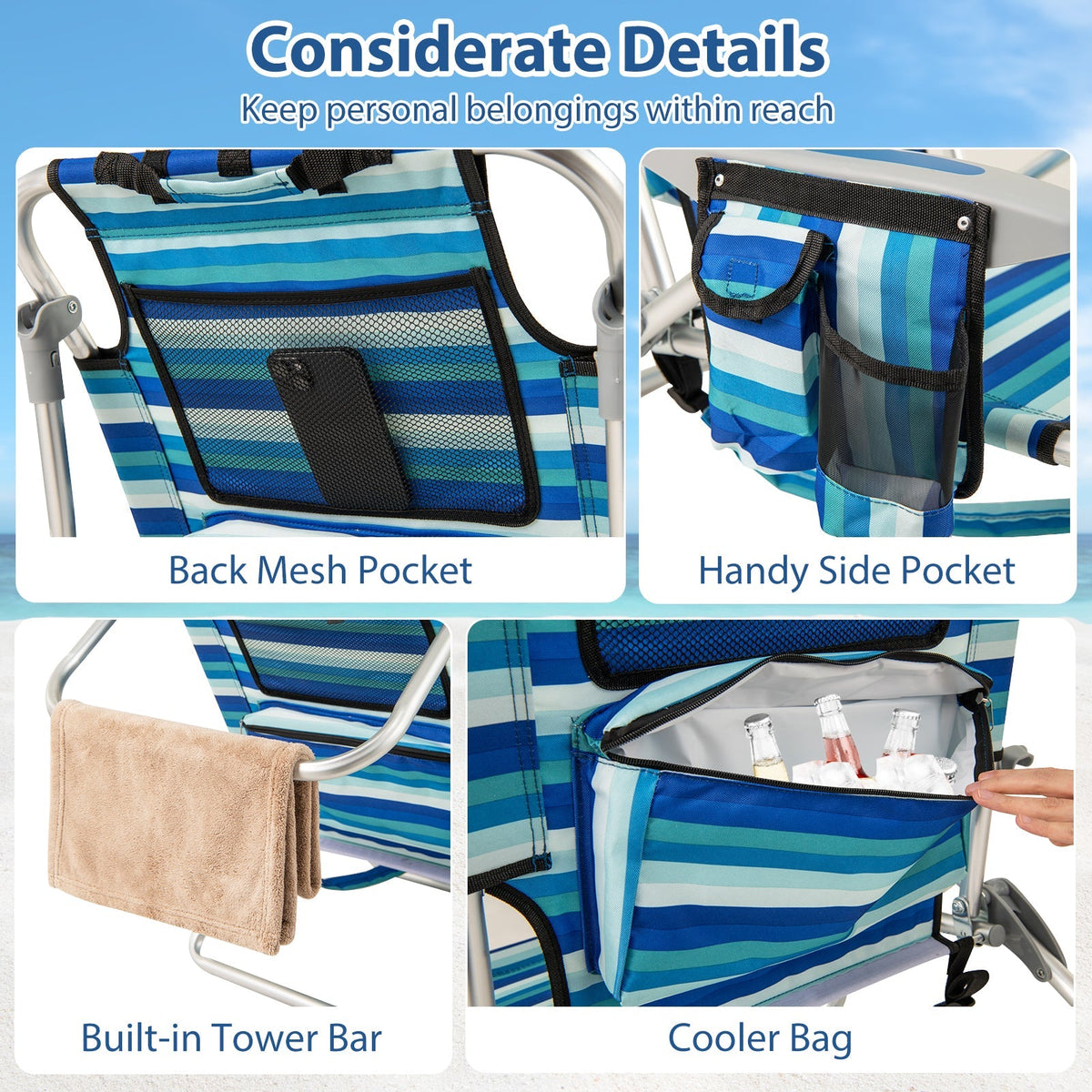 Folding Beach Chair with 4-Position Adjustable Backrest 15